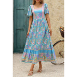Square Neck Boho Floral A Line Fit Dress - MVTFASHION.COM