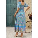 Square Neck Boho Floral A Line Fit Dress - MVTFASHION.COM