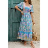 Square Neck Boho Floral A Line Fit Dress - MVTFASHION.COM