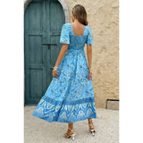 Square Neck Floral A Line Fit Full Dress - MVTFASHION.COM