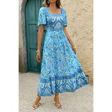 Square Neck Floral A Line Fit Full Dress - MVTFASHION.COM