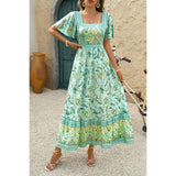 Square Neck Floral A Line Fit Full Dress - MVTFASHION.COM