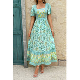Square Neck Floral A Line Fit Full Dress - MVTFASHION.COM