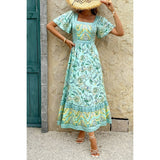 Square Neck Floral A Line Fit Full Dress - MVTFASHION.COM