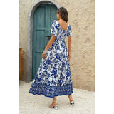 Square Neck Floral Printed Ankle Length A Line Dress - MVTFASHION.COM