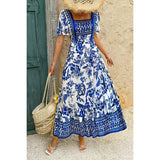Square Neck Floral Printed Ankle Length A Line Dress - MVTFASHION.COM
