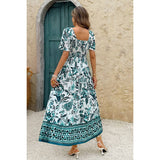 Square Neck Floral Printed Ankle Length A Line Dress - MVTFASHION.COM