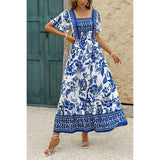 Square Neck Floral Printed Ankle Length A Line Dress - MVTFASHION.COM
