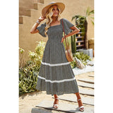 Square Neck Lace High Waist Maxi Dress - MVTFASHION.COM