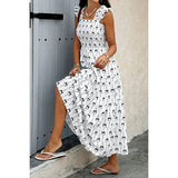 Square Neck Print Pocket Fit Sleeveless Dress - MVTFASHION.COM