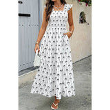 Square Neck Print Pocket Fit Sleeveless Dress - MVTFASHION.COM