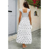 Square Neck Print Pocket Fit Sleeveless Dress - MVTFASHION.COM