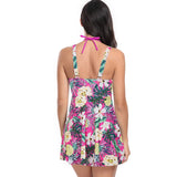 Square Neck Sleeveless Floral Knot Trim Swimsuits - MVTFASHION.COM