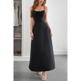 Square Neck Sleeveless Ruched Tie A Line Dress - MVTFASHION.COM