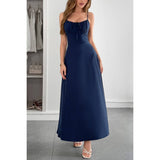 Square Neck Sleeveless Ruched Tie A Line Dress - MVTFASHION.COM