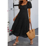 Square Neck Swiss Dot Ruffle Puff Sleeves Dress - MVTFASHION.COM