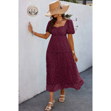 Square Neck Swiss Dot Ruffle Puff Sleeves Dress - MVTFASHION.COM