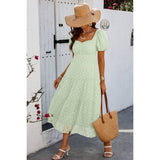 Square Neck Swiss Dot Ruffle Puff Sleeves Dress - MVTFASHION.COM