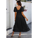 Square Neck Swiss Dot Ruffle Puff Sleeves Dress - MVTFASHION.COM