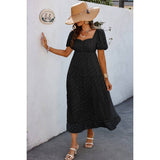 Square Neck Swiss Dot Ruffle Puff Sleeves Dress - MVTFASHION.COM