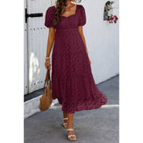 Square Neck Swiss Dot Ruffle Puff Sleeves Dress - MVTFASHION.COM