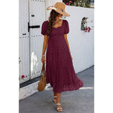 Square Neck Swiss Dot Ruffle Puff Sleeves Dress - MVTFASHION.COM