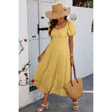 Square Neck Swiss Dot Ruffle Puff Sleeves Dress - MVTFASHION.COM