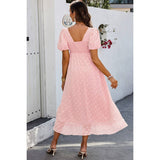 Square Neck Swiss Dot Ruffle Puff Sleeves Dress - MVTFASHION.COM