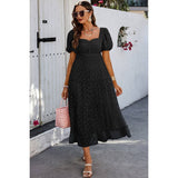 Square Neck Swiss Dot Ruffle Puff Sleeves Dress - MVTFASHION.COM