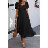 Square Neck Swiss Dot Ruffle Puff Sleeves Dress - MVTFASHION.COM