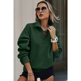 Stand Collar Solid Half Zipper Pocket Loose Hoodie - MVTFASHION.COM