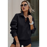 Stand Collar Solid Half Zipper Pocket Loose Hoodie - MVTFASHION.COM