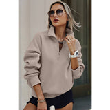 Stand Collar Solid Half Zipper Pocket Loose Hoodie - MVTFASHION.COM