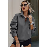 Stand Collar Solid Half Zipper Pocket Loose Hoodie - MVTFASHION.COM