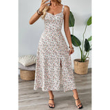 Straps Floral Print Split Hem Fit Long Dress - MVTFASHION.COM