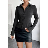 Strip Button Down Long Sleeves Fit Blouse - MVTFASHION.COM