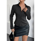 Strip Button Down Long Sleeves Fit Blouse - MVTFASHION.COM