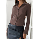 Strip Button Down Long Sleeves Fit Blouse - MVTFASHION.COM