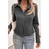 Strip Button Down Long Sleeves Fit Blouse - MVTFASHION.COM