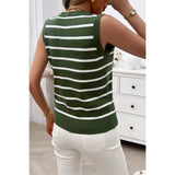 Strip Deep V Neck Knit Button Trim Sleeveless Vest - MVTFASHION.COM