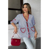 Strip Deep V Neck Knot Front Color Block Shirt - MVTFASHION.COM