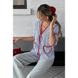 Strip Deep V Neck Knot Front Color Block Shirt - MVTFASHION.COM