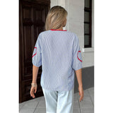 Strip Deep V Neck Knot Front Color Block Shirt - MVTFASHION.COM