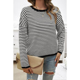 Strip Round Neck Drop Shoulder Loose Sweater - MVTFASHION.COM