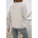 Strip Round Neck Drop Shoulder Loose Sweater - MVTFASHION.COM