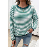 Strip Round Neck Drop Shoulder Loose Sweater - MVTFASHION.COM