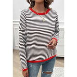 Strip Round Neck Drop Shoulder Loose Sweater - MVTFASHION.COM