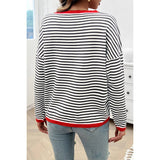 Strip Round Neck Drop Shoulder Loose Sweater - MVTFASHION.COM