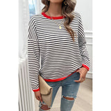 Strip Round Neck Drop Shoulder Loose Sweater - MVTFASHION.COM