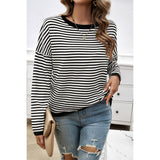 Strip Round Neck Drop Shoulder Loose Sweater - MVTFASHION.COM